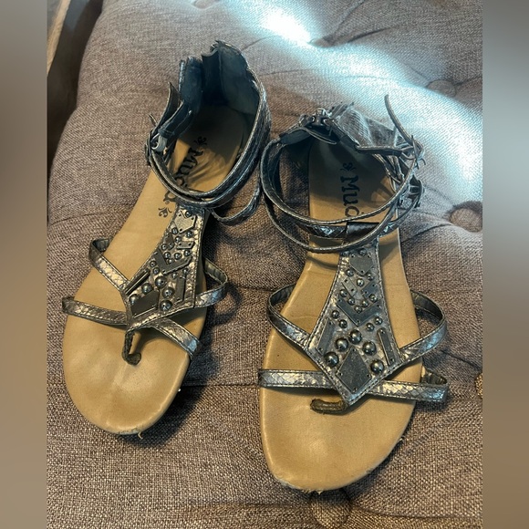 Silver Strappy Sandals with Studded Design - Picture 1 of 5